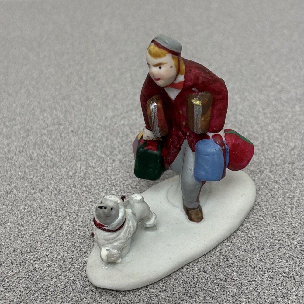 Lemax Christmas Village Ceramic Figurine Bellhop Packages French Poodle Vintage